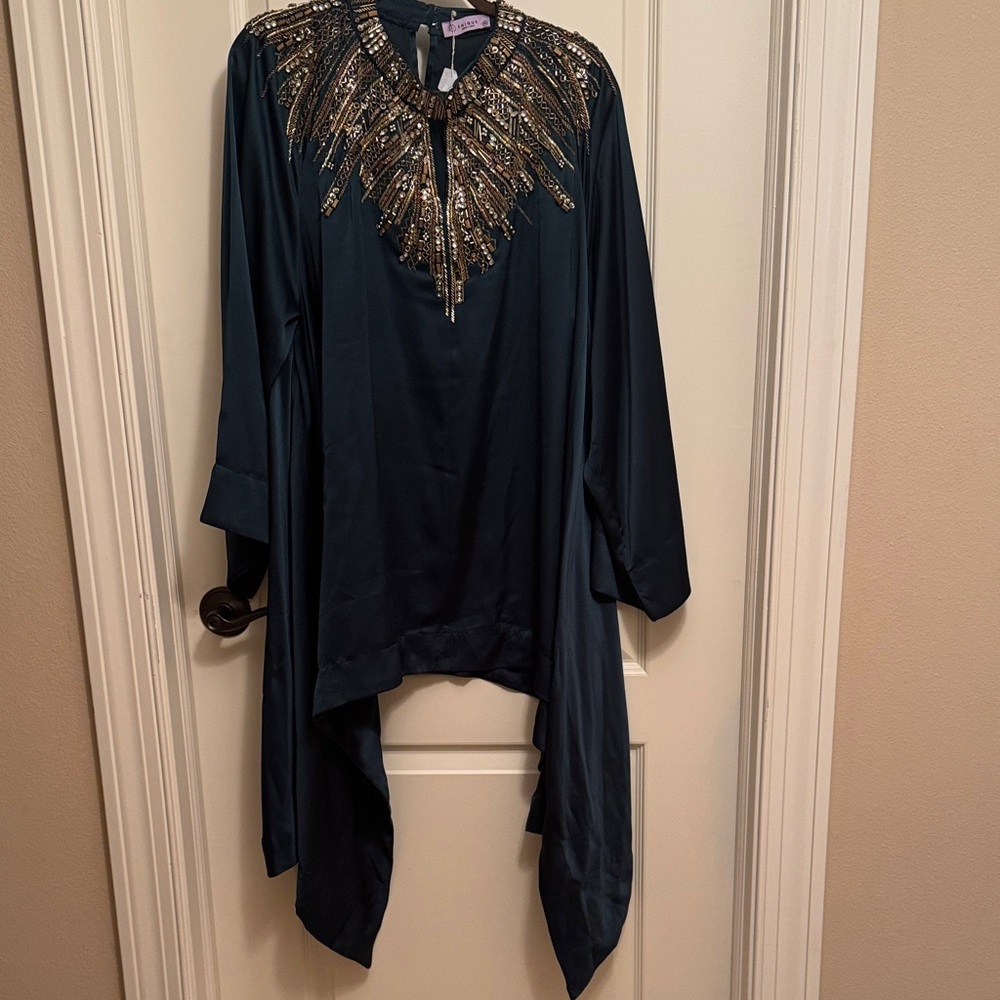 Chic Embellished bottle green Women's Tunic. DRY CLEANED